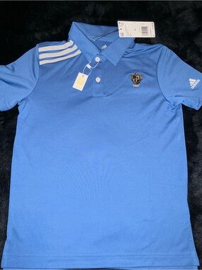 Adidas Blue Polo with White Stripes & Crest Youth XL
